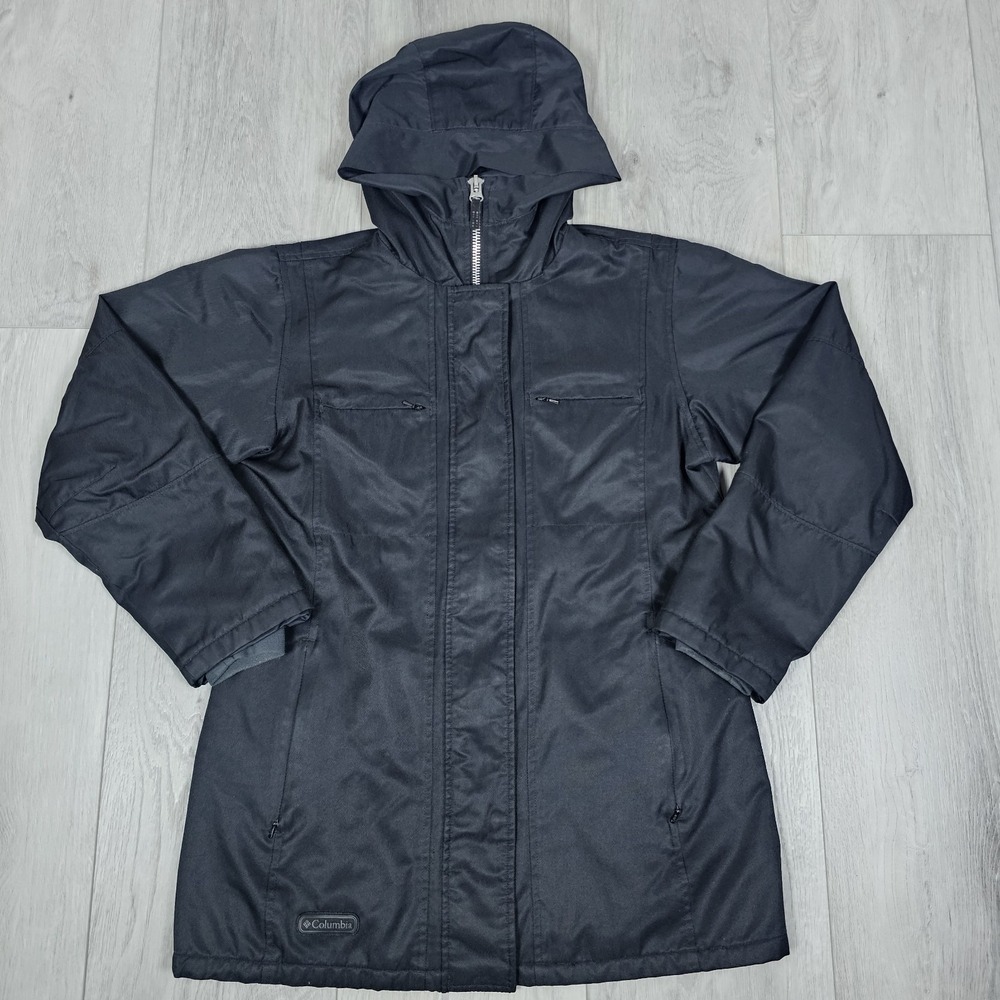 Columbia Splash a Little Rain Jacket Womens Medium Black Full Zip Snap Up Hooded